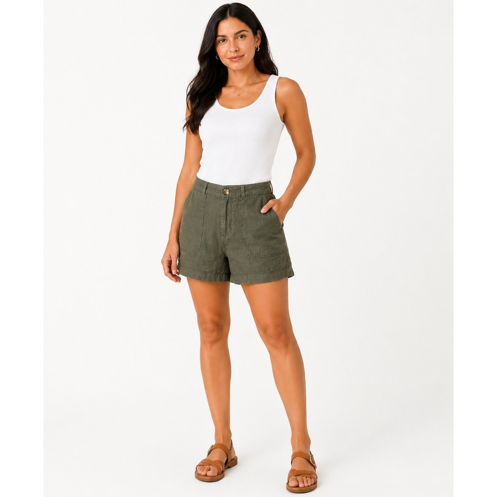 C&C California Womens Small 100% Linen Shorts Olive Green Chinos